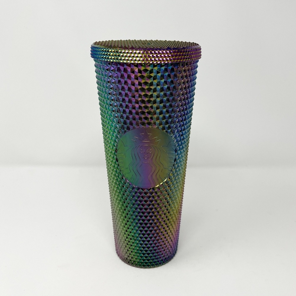 Starbucks Oil Slick Rainbow Studded Venti‎ Tumbler 24oz Iridescent Cold Cup Lid